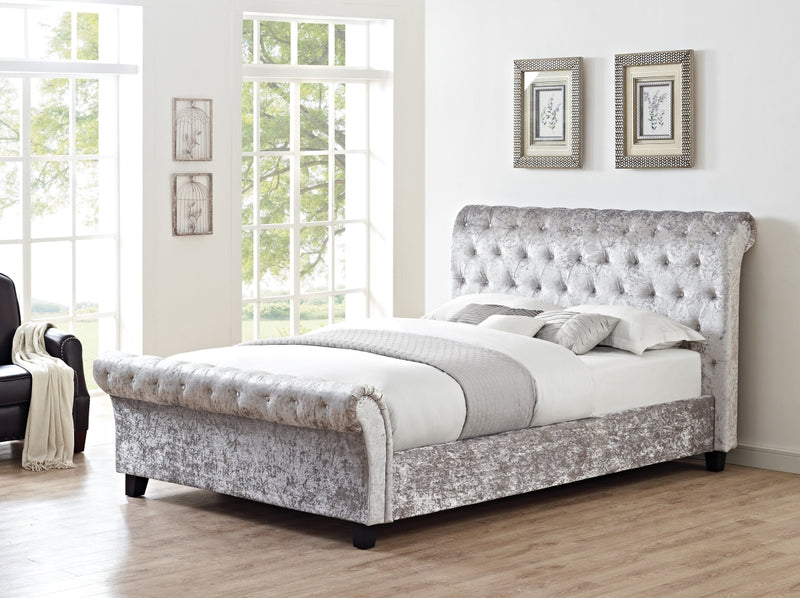 Chester Upholstered Bed Frame Grey Crushed Velvet