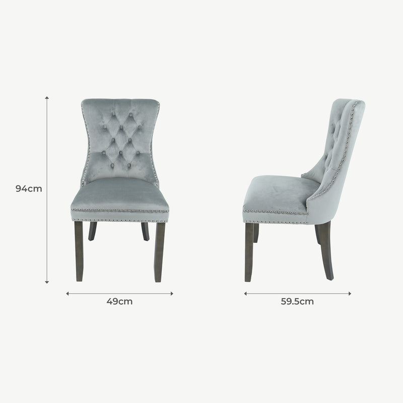 Set of 2 Kacey Dining Chairs Grey Velvet Antique Leg